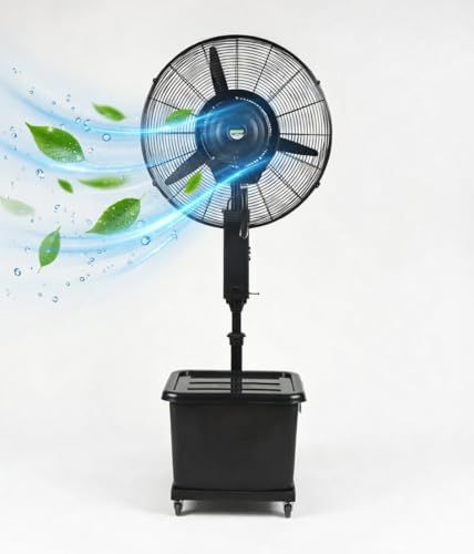 Powerful Outdoor Mist Fan 26 inch Diameter Air Cooler Water Mist Humidifier with 41 Liter Water Tank Last Up to 10 Hours