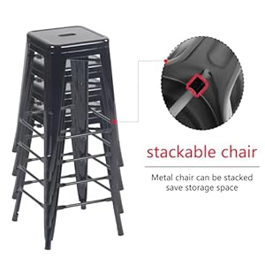 YOUNIKE Metal Barstools Set of 4 Counter Height Bar Stools 24 Inches Indoor Outdoor Patio Home Kitchen Dining Stool Modern Industrial Backless Stackable Bar Chair Black