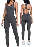 OLCHEE Womens Workout Jumpsuits Seamless Yoga Gym Bodycon Rompers Sexy Racerback Tummy Control Padded Bra Unitard - Grey Medium - 1