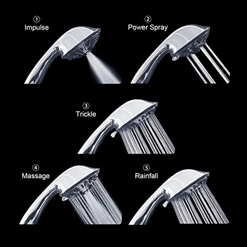 Klabb Shower Set K-9 High Pressure 4.3 Inches Chrome Face Handheld Shower With Hose With 5 Function.impluse+Trickle+Massage+Spray+Rainfall #TOP2