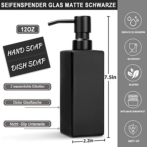 MIUSITE Glass Soap Dispenser, 350ml Matte Black Soap Dispenser Bottle with Stainless Steel Pump, Modern Hand & Dish Soap for Kitchen/Bathroom - 1 Pack