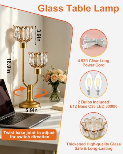 Image of Lightdot Mid Century Modern Table Lamps Set of 2 Dimmable Amber Glass Lamp