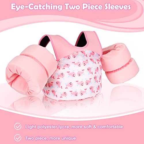 Heysplash Swim Vest For Kids, Toddler Floatie Swim Arm Sleeves Kids Swim Vest Learn-To-Swim Water Wings Swim Arm Band Floats With Shoulder Strap And Secure Buckle For 33-70 Lbs, Pink Whale #TOP3