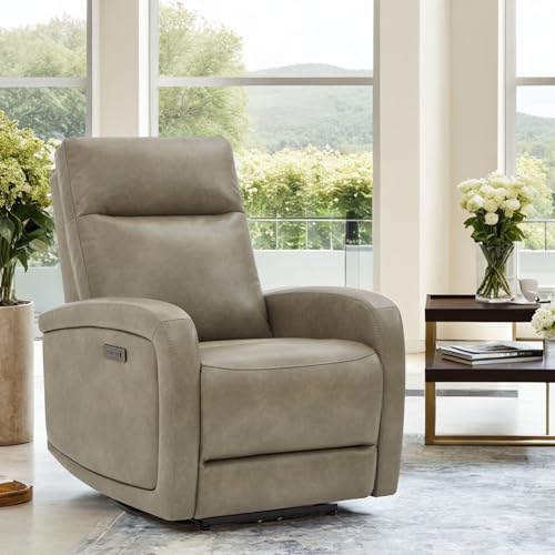 Watson & Whitely Power Recliner Chair, Zero Wall Hugger Recliners with Adjustable Headrest Type-C Charger, Faux Leather Single Sofa Chair RV Recliners for Small Space Living Room, Grey
