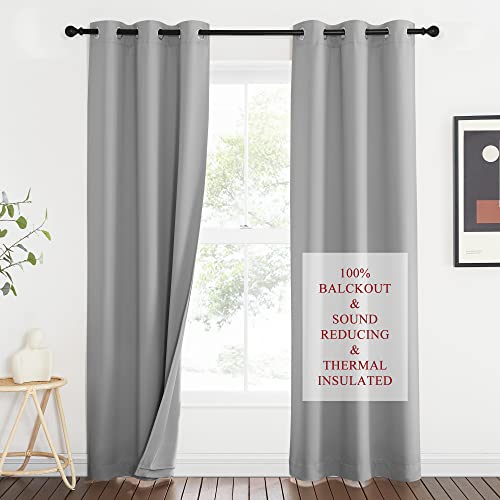 NICETOWN Noise Insulation Curtain Panels, Pair of Energy Smart & 100% Blackout Echo of Sounds Reducing Drapes for Dining Room Window, Thermal Guest Ro