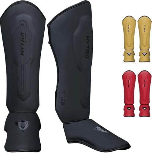 Mytra Fusion paratibie kick boxing MMA paratibie muay thai Shin Instep Protection reggi parastinchi Per kickboxing, allenamento, BJJ, sparring, boxe e arti marziali (Black, S)