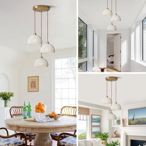 Fulesi 3 Light Vintage White Ceramic Pendant Lights Mid Century Modern Brass Ceiling Light Fixture Minimalist Dome Pendant Light for Kitchen Island Bedside Living Room by Fulesi - Used condition - Image 7