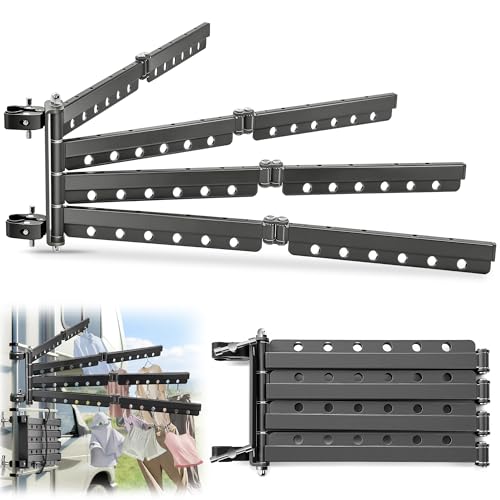 Saillong RV Clothes Drying Rack Iron Material 4 Sturdy Arms Holds up to 48 Pieces of Clothing Once Motorhomes Ladder Drying Rack for Laundry (1 Pack)
