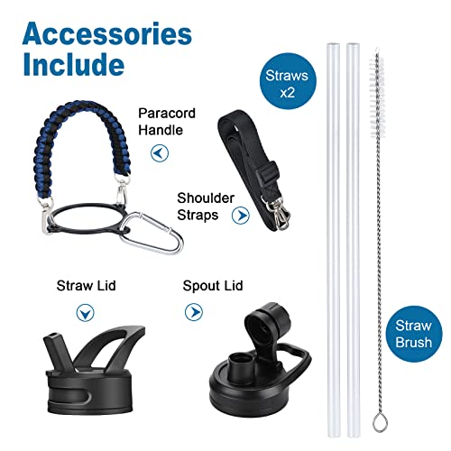 Werewolves 24 Oz Insulated Water Bottle With Paracord Handles & Strap & Straw Lid & Spout Lid,Reusable Wide Mouth Vacuum Stainless Steel Water Bottle For Adults (New-Twilight Blue, 24 Oz) #TOP3