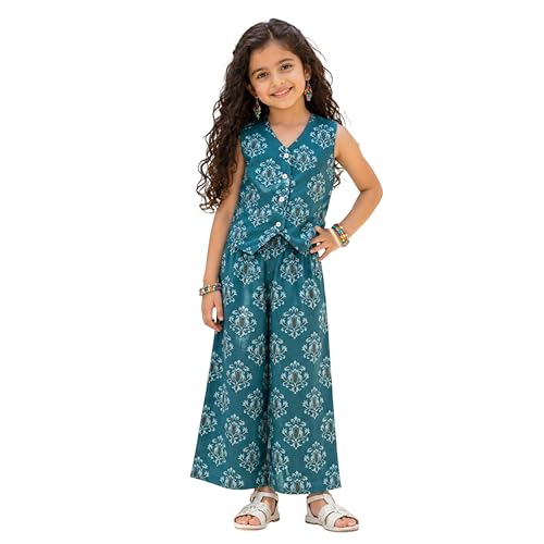Image of The Magic Wand Woven Digital Printed Co-ord Set For Kids Girls, Sleeveless Top With Palazzo Pant Two-Piece Western Stylish Clothing Set For Festivals