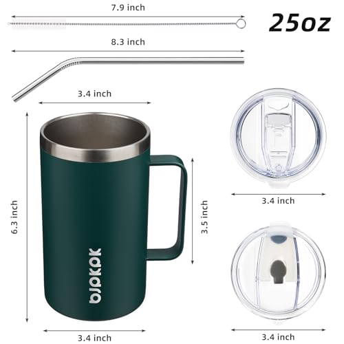Image of BJPKPK 25oz Insulated Coffee Mug with Handle, Stainless Steel Travel Mug | Keeps Drinks Hot & Cold, Double Wall Vacuum, 2 Lids Included, BPA-Free Coffee Tumbler for Home, Office & Travel