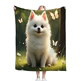ZZXHG Kuscheldecke 220x240 cm Flauschig WeißEr Pomeranian, Weiche Plüsch Decke für Kind...