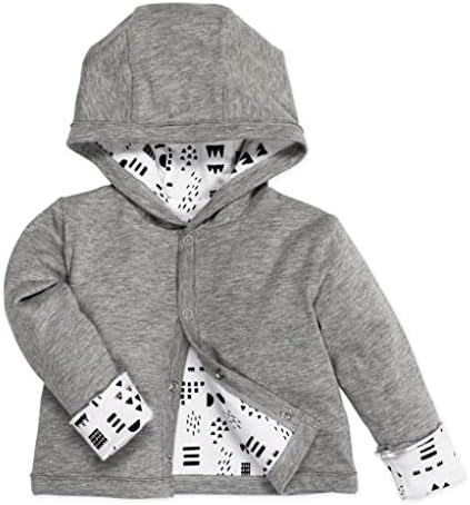 HonestBaby unisex baby Organic Cotton Reversible Hoodie Cardigan Sweater, Pattern Play, 3-6 Months US