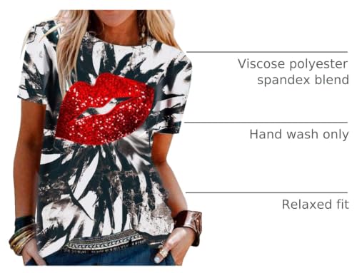 Image of PESION Womens Short Sleeve T-Shirt Sequined Tops O-Neck Funny Graphic Tees Blouse