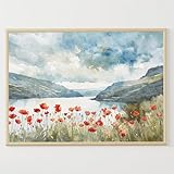Hood River Art Print Poppy Field Painting Columbia Gorge Artwork Mountain River Wall Art Oregon LandscapeMeadow Painting Wildflowers Art Print Country Landscape Rural Wall Art Flowers Artwork