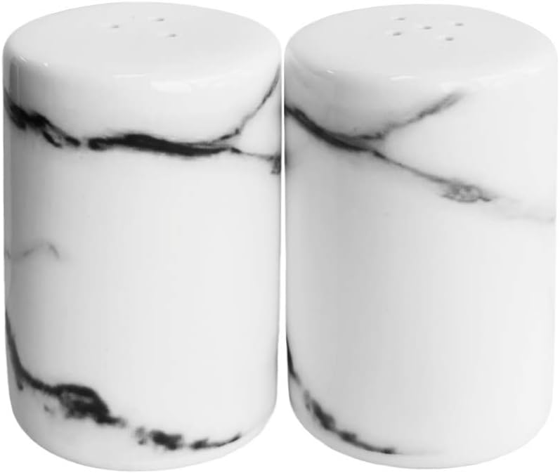 Sizikato 2pcs Marble Stripes Ceramic Salt and Pepper Shakers Marble-Style Furniture Kitchen and Table Decoration.