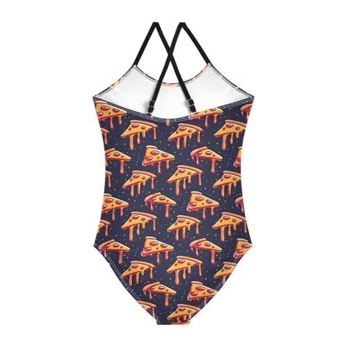 senya Girls Swimsuits One-Piece Swimwear Tie Bathing Suit Beach Summer Round Neck 9-10T Pizza Slices On Dark Space2