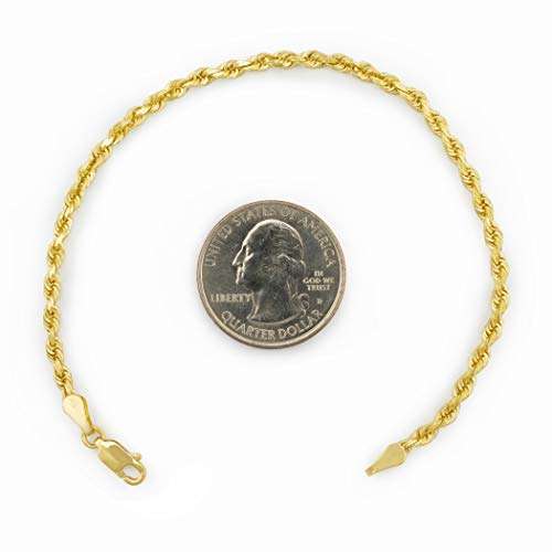 Nuragold 14K Yellow Gold 3Mm Rope Chain Diamond Cut Bracelet Or Anklet, Womens Mens Jewelry 7" 7.5" 8" 8.5" 9" #TOP1