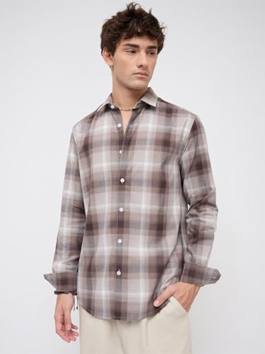 Image of VASTRADO Timeless Cocoa Brown Shadow Checks Shirt