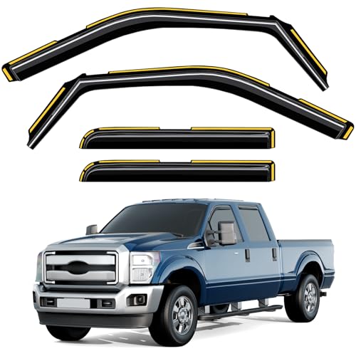 Deejecsun in-Channel Window Rain Guards Fit for Ford F250-F550 2017-2025 SuperCrew Cab Extra Durable Window Deflectors Vent Shades Visors Exterior Car Accessories - 4 pcs
