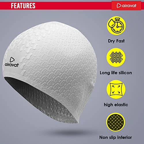 Image of Airavat Swim Bubble Cap, Silicone Swim Cap, Comfortable Bathing Cap Ideal for Curly Short Medium Long Hair, Swimming Cap for Women and Men (Grey)
