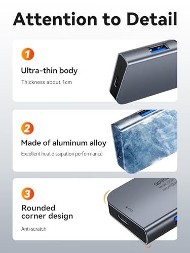 USB C Hub, QUUGE 5in1 USB C HDMI Adapter with 4K@30HZ HDMI, 100W PD, 3×USB A 3.0 Ports, Aluminum Ultra Slim Hub for Switch, MacBook Air/Pro, Galaxy S/Z/Note Series & More. - image 6