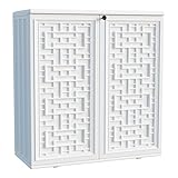 Mrosaa Indoor Outdoor Storage Cabinet Waterproof with Shelf, Off White Plastic Outdoor Cabinets for Patio/Garden/Backyard, Size 34.3''L*15''W*36.2''H