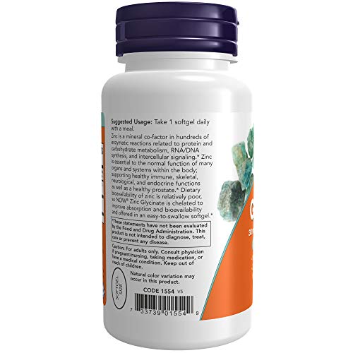 Image of Now Supplements, Zinc Glycinate with 250 mg Pumpkin Seed Oil, Supports Prostate Health*, 120 Softgels