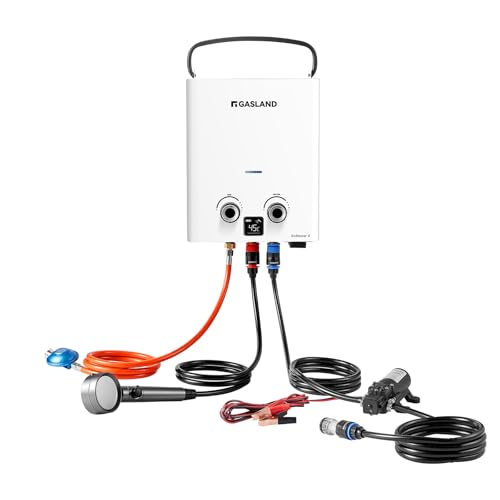 GASLAND Go Shower G5 Pro-DE Gas-Durchlauferhitzer, Propan/Butan (50mbar) Outdoor-Wassererhitzer mit 4,3L/min Pumpenset, Warmwasserdusche für Camping