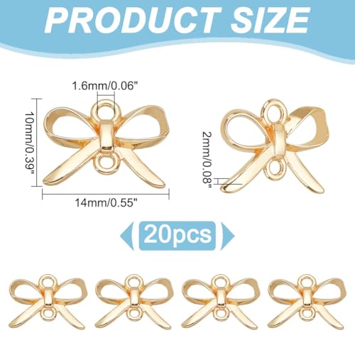 HOBBIESAY 24Pcs Bowknot Links Charms 10x14x2mm Real 14K Gold Plated Bow Connector Pendant Metal Connector Pendants with Double Loops Bow Tie Accessories for Jewelry Making Hole: 1.6mm - Image 2