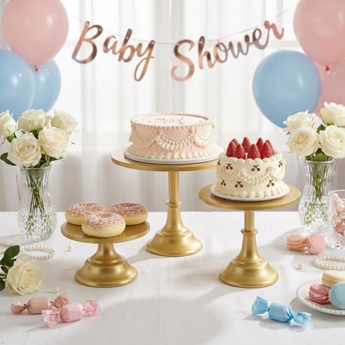 CBBZJY 3 Pcs Metal Cake Stand Set 8/10/12 inch Dessert Table Display Perfect for Baby Shower Wedding Birthday (gold) by CBBZJY - Image 2