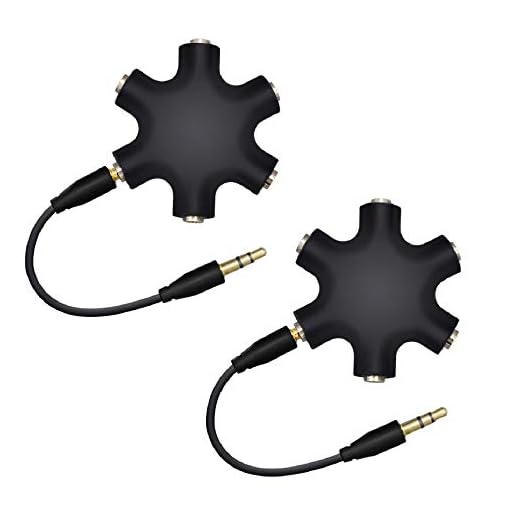 iPobie 2Pcs Divisor de Auriculares Con 5 Salidas - Conector Jack 3.5 mm Para Múltiples Dispositivos - Negro