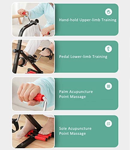 NISDOKR Pedal Exerciser, Hand Arm Leg & Knee Exercise Peddler for Seniors, Elderly Home Folding Pedal Exercise Bike with Foot Massager Roller for Total Body, Indoor Adjustable Fitness Equipment