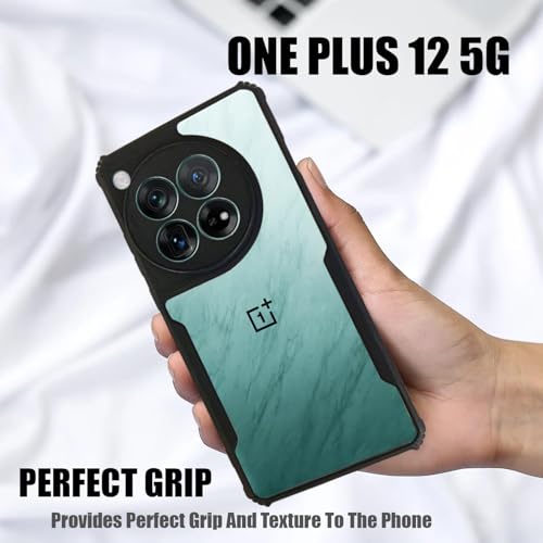 Image of AIBEX Crystal Clear Back Cover Case for OnePlus 12 5G | 360 Degree Protection | Shock Proof Design | Transparent Back Cover Case (PC & TPU, Black Bumper)