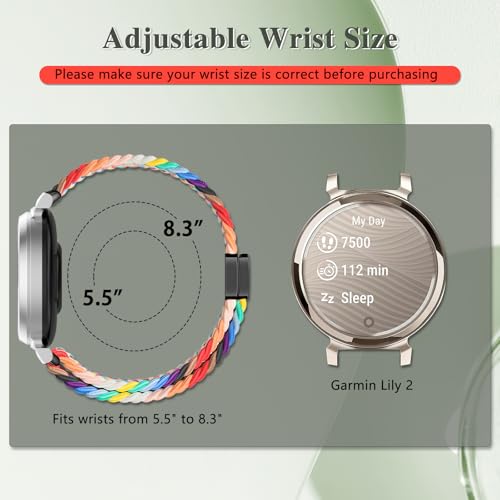 Magnetic Braided Watch Bands Compatible with Garmin Lily 2 Women Men,14mm Wristband,Replacement Nylon Sport Strap for Garmin Lily 2 Dark Olive Green by VanHooc - Used condition - Image 5