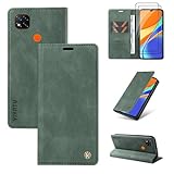 Beajew Funda para Xiaomi Redmi 9C, Flip Funda de Piel con Magnético Funda de Cuero PU [Soporte Plegable] [Cierre magnético] - Verde