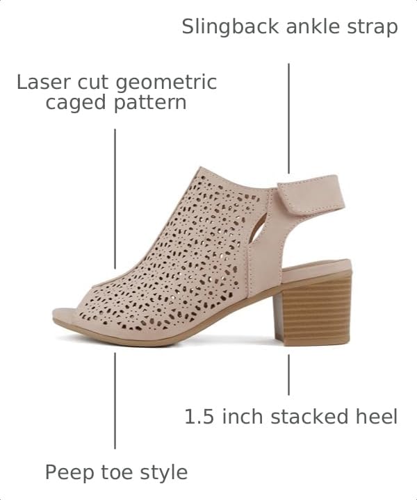 Image of CITYCLASSIFIED inchElect inch ~ Women's Peep Toe Laser Cut Geometric Caged Slingback Ankle Strap Low Stacked Heel Ankle Bootie