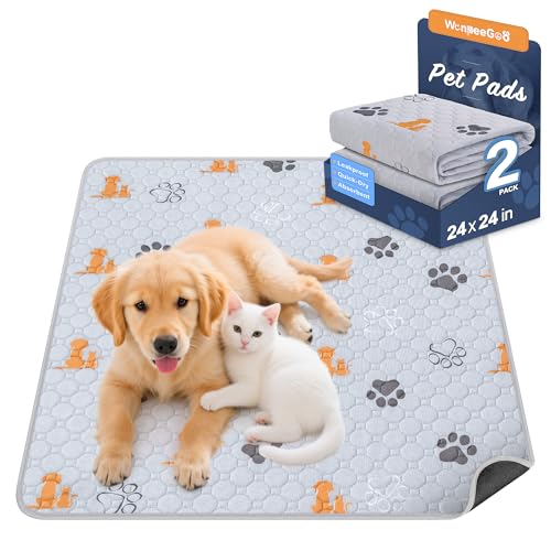 Image of WanpeeGoo Washable Pee Pads for Dogs, 2 Pack Absorbent Reusable Training Dog Pads Pet Puppy Pads, Non-Slip Potty Pads for Whelping, Playpen, Crate, Bed, Orange, 24 inchx24 inch