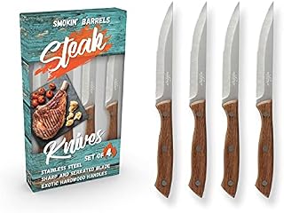 Solance Smokin' Barrels - Everyday Steak Knives with Exotic Hardwood Handles - Set of 4