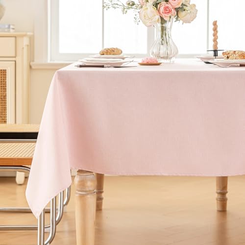 Alsoo Valentines Table Cloth Rectangle Table, 60×75 Inch Linen Textured Tablecloth Waterproof Tablecloths Wrinkle Free Fabric Farmhouse Table Cover for Dining Parties Buffets Holidays,Light Pink