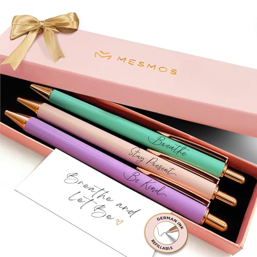 MESMOS 3Pcs Mindfulness Pen Set for Journaling, German-Ink & 1mm Swiss-Tip, Mindfulness Gifts, Luxury Pens for Women, Wellness, and Self Care Relaxing Gift, Writing Pens for Journaling No Bleed