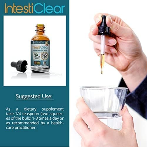 IntestiClear - Advanced Intestinal Cleanse Support for Humans - All-Natural Liquid Formula for 2X Absorption - Bonus Liver Support - Wormwood, Black Walnut, Ginger and More