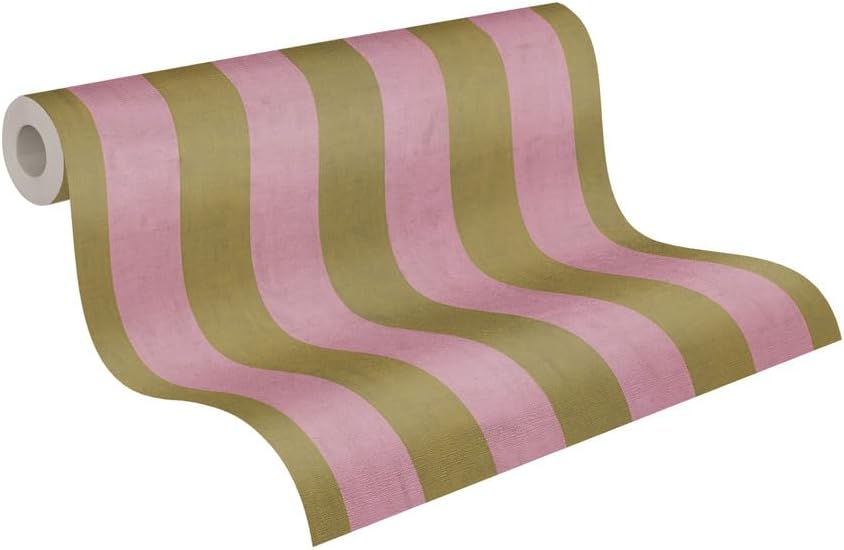 Livingwalls Anna D'Andrea 782261 Non-Woven Wallpaper Stripes 10.05 m x 0.53 m Green Pink Wallpaper Block Stripes