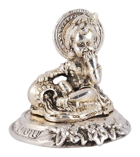 Image of Lavanaya Silver - Silver Finish Laddu Gopal Idol for Home Temple - Decorative Bal Krishna Murti for Pooja & Gifting - Handcrafted Metal Statue (Small Size)