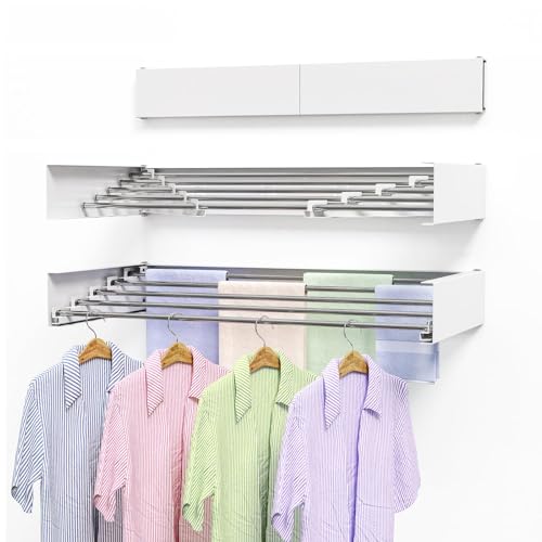 Wall-Mounted-Clothes-Drying-Rack-Foldable-Wall-Mount-Laundry-Drying-Rack-Folding-Indoor-Space-SavingTowel-Drying-Rack-with-Wall-Template-5-Stainless-Steel-Rods-60-lb-Capacity-White-315 Wall Mounted Clothes Drying Rack Foldable Wall Mount Laundry Drying Rack Folding Indoor Space SavingTowel Drying Rack with Wall Template 5 Stainless Steel Rods 60 lb Capacity White 315