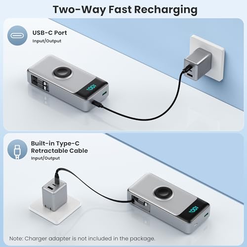 Image of 5-in-1 Portable Charger for iPhone,40800mAh Power Bank Built-in Retractable Cable and iWatch Charger,25W PD QC4.0 Fast Charging Battery Pack,Travel Essential Phone Charger for iPhone 17 /16 /15,Android