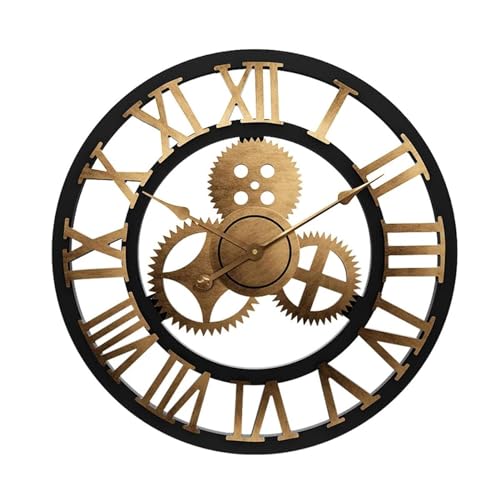 Grande horloge murale engrenages mobiles 70cm style industriel steampunk pour salon