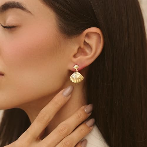 Gold Sliver Shell Earrings for Women Trendy Gold Dangle Earrings Beach Jewelry for Birthday3