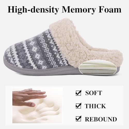 Image of Evshine Warm Knit House Slippers for Women Comfy Wool-Like Lined Chenille Slippers with Memory Foam and Indoor Outdoor Soles