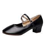 2026 Zapatos de disfraz, zapatos tradicionales de tacón, zapatos de baile gruesos, zapatos de novia, bailarinas de tacón cuadrado, zapatos elegantes con tacón y hebilla, Negro , 39 EU